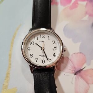 Timex Silver Case Black Strap Watch